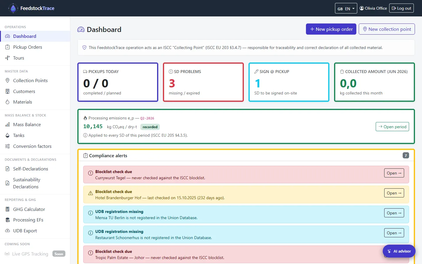 FeedstockTrace operations dashboard