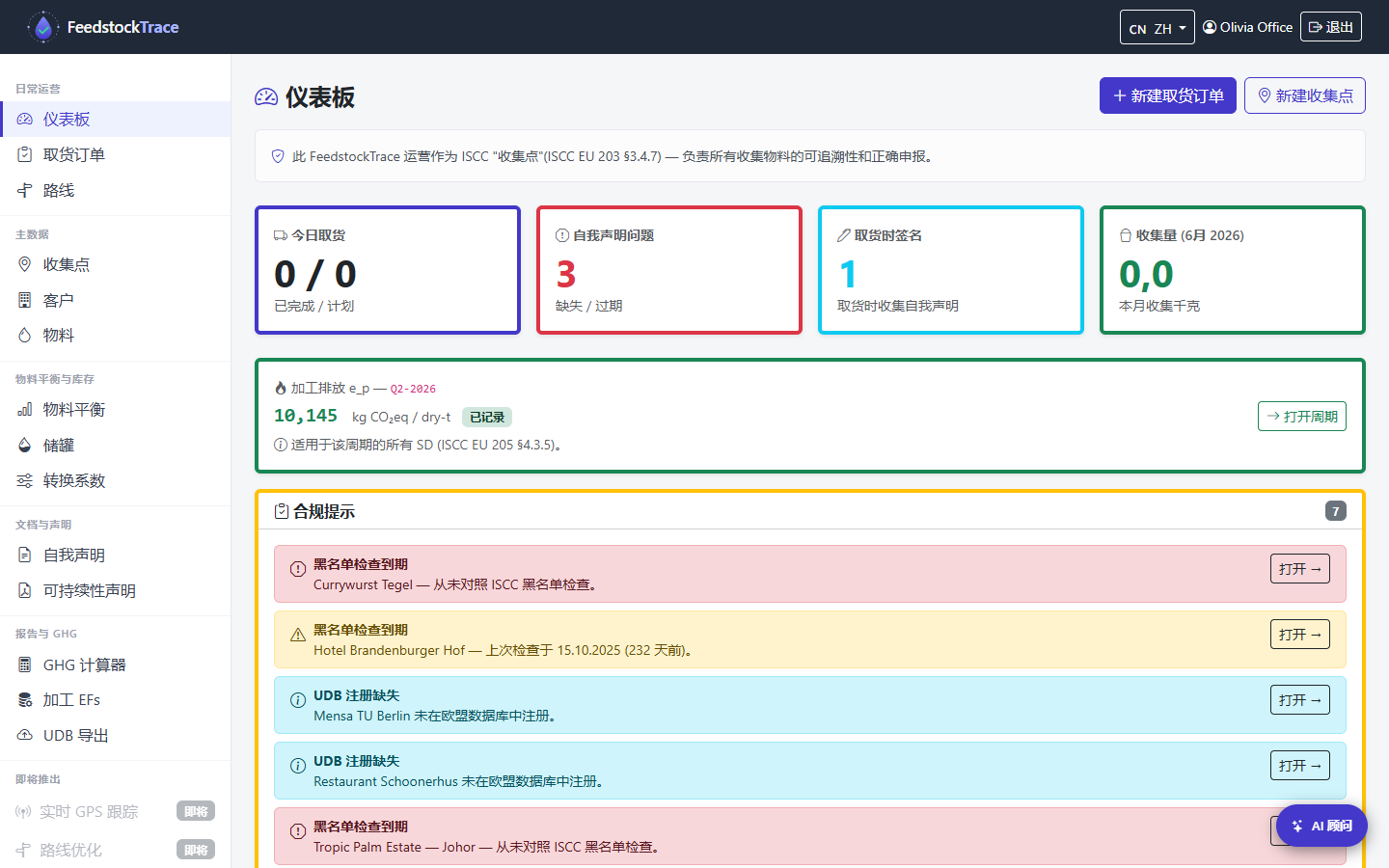 FeedstockTrace 运营仪表板